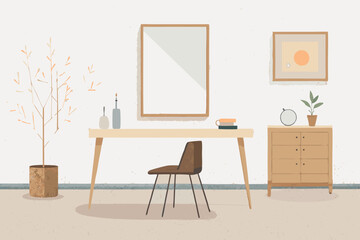 Elegant and simple interior design with a neutral white textured wall, wooden accents, and minimalist furniture