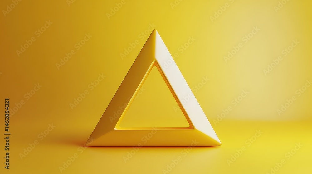 Poster minimalist background with embossed 3d shape. yellow gradient surface with extruded triangle. 3d ren