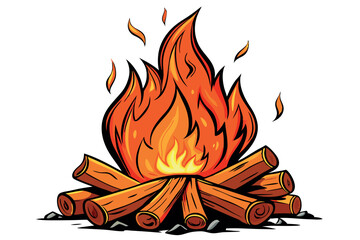 orange flames from a roaring campfire surrounded by burning logs, offering a cozy and inviting feel