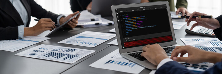 Software development programming on computer screen for brisk application and program coding