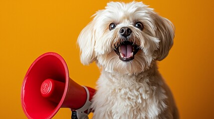 Happy dog holding a megaphone