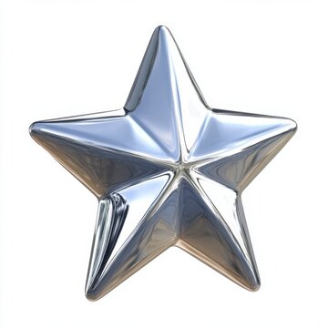 Gleaming chrome star a symbol of excellence achievement and holiday celebration against a clean white backdrop showcasing its metallic texture and five pointed design
