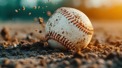 A baseball rolls across the dusty field, capturing the energy and excitement of the game while highlighting the dynamic movement and competitive spirit of sports.