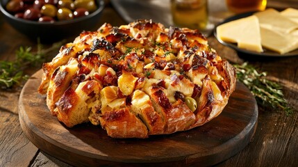 Delicious Baked Pull-Apart Bread with Cheese and Olives