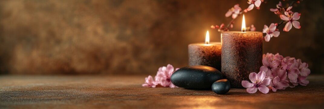 Spa Candles, Stones, Flowers, Calm Atmosphere