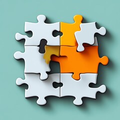 Fototapeta premium The Partially Assembled Jigsaw Puzzle Pieces On A Flat Surface