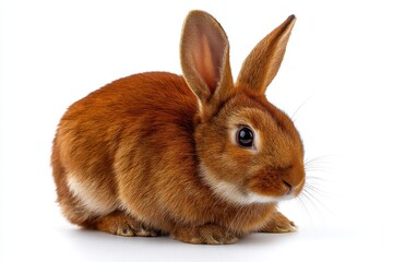 Obraz premium Charming ginger rabbit portrait on white background showcasing its soft fur and gentle expression in a studio setting with bright lighting and a clean aesthetic