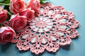 Obraz premium Intricate floral lace doily, delicate crochet, home decor, decor, background