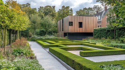 Obraz premium Modern House with a Lush, Geometric Garden