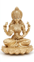 Fototapeta premium Golden lakshmi statue with kalash and lotus flowers for spiritual decor and worship