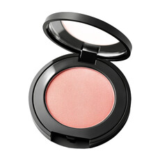 A beautifully crafted blush compact with a soft pink shade, elegantly opened to reveal its smooth texture, set against a clean, minimalistic background ideal for beauty product promotion