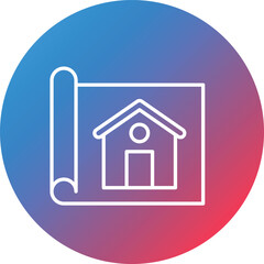 House Blueprint Line Gradient Circle Background Icon