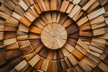 Minimal composition of dry wood fibers arranged in circular pattern, top view