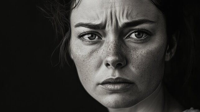 Une femme avec une expression troubl&Atilde;&copy;e sur fond noir