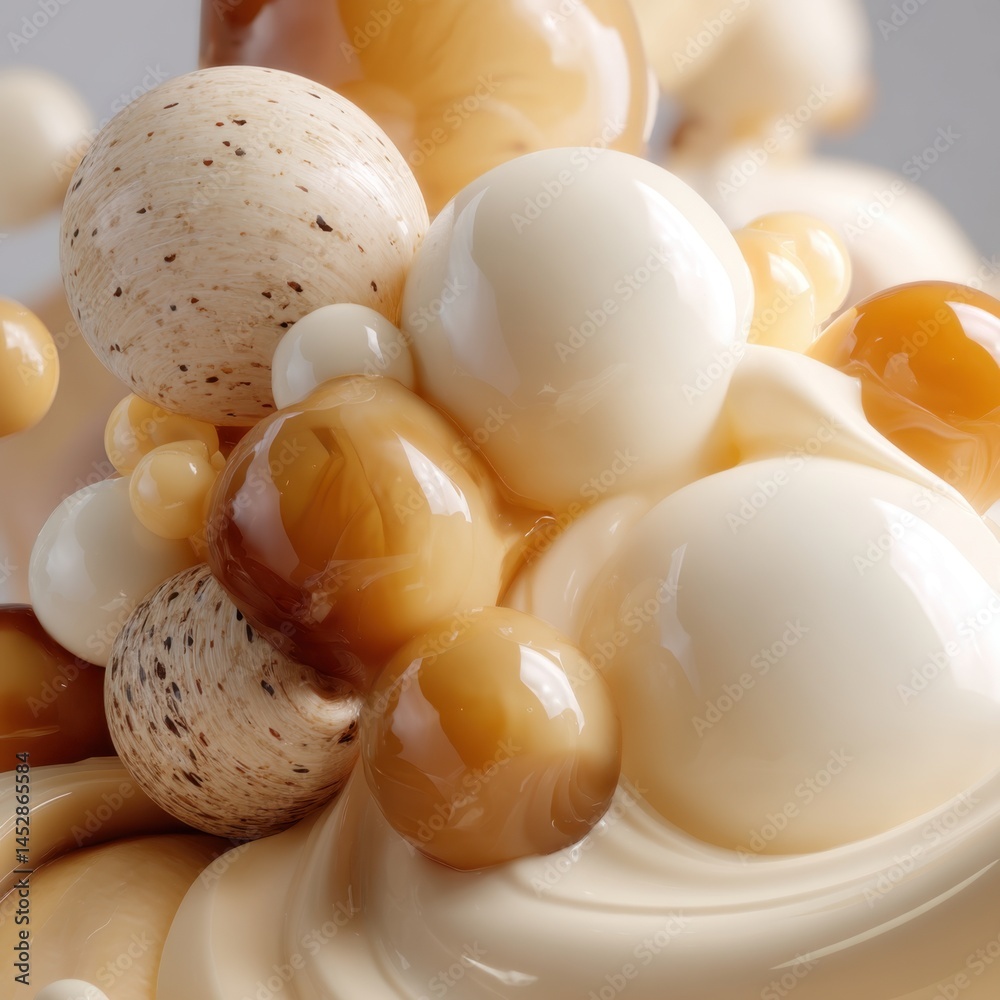 Poster abstract composition of spheres in caramel and cream tones creating a smooth and glossy texture with
