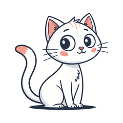 Adorable Cartoon White Cat with Orange Stripes Sitting