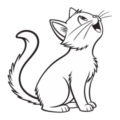 Expressive Line Art of a Meowing Cat