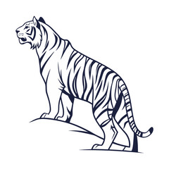 Fototapeta premium Majestic Tiger Line Art Standing on a Rock