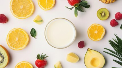 Naklejka premium Fresh Fruit and Milk Ingredients for a Healthy Smoothie