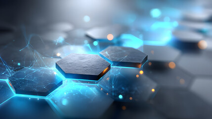 A mesmerizing minimalist shield pattern featuring hexagons and glowing lines, evoking a sense of calm and technological wonder.