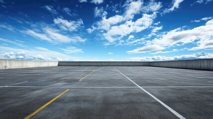 Fototapeta premium Rooftop Parking Lot with Blue Sky, and Summer Day.
