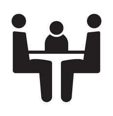 Meeting room, discussion, business conference, support group outline icon. Line sign group of three people sitting at table. Vector isolated pictograms on white background editable stroke.