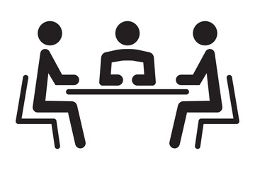 Transparent PNG available
Illustration of a business meeting with five figures seated around a table.