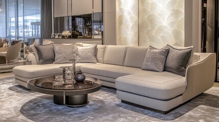 Fototapeta premium Luxurious Modern LShaped Sofa in Chic Apartment.