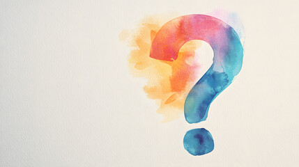 Question Mark in Watercolor: A vibrant watercolor question mark, bursting with color, evokes curiosity and invites introspection, symbolizing inquiry and thought.
