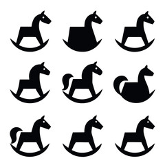 Simple Black and White Rocking Horse Icons