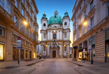 View of St. Peter's Church (Peterskirche) on sunrise in Vienna, Austria