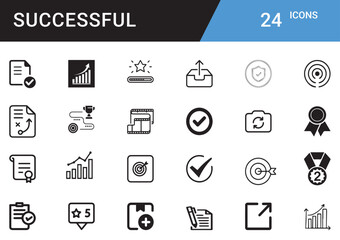 Success and Achievement Vector Icon Set – Business Growth, Goal, Motivation, Leadership, Strategy, Trophy, Award, Progress, Teamwork, Career Development, Innovation, Empowerment Planning editable icon