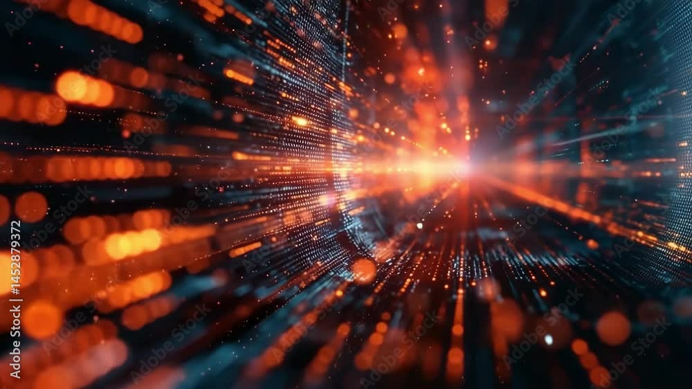 Poster vibrant light display with dynamic patterns and energy flow in a digital environment