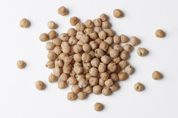 Overhead view of raw garbanzo beans , chick peas
