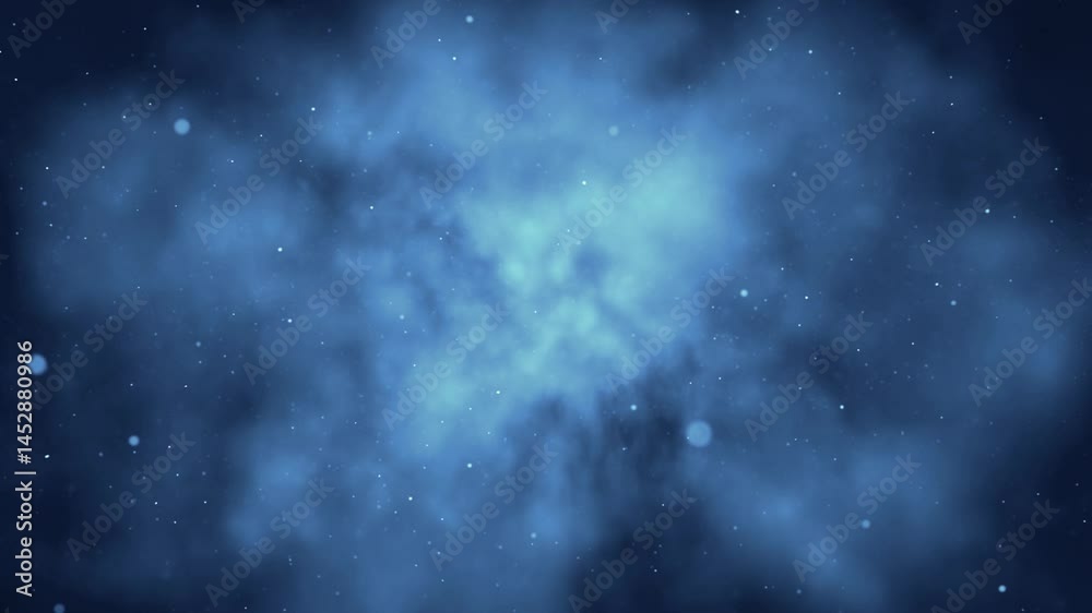 Wall mural blue space cloud flight background 4k loop features a view flying into a blue space cloud atmosphere