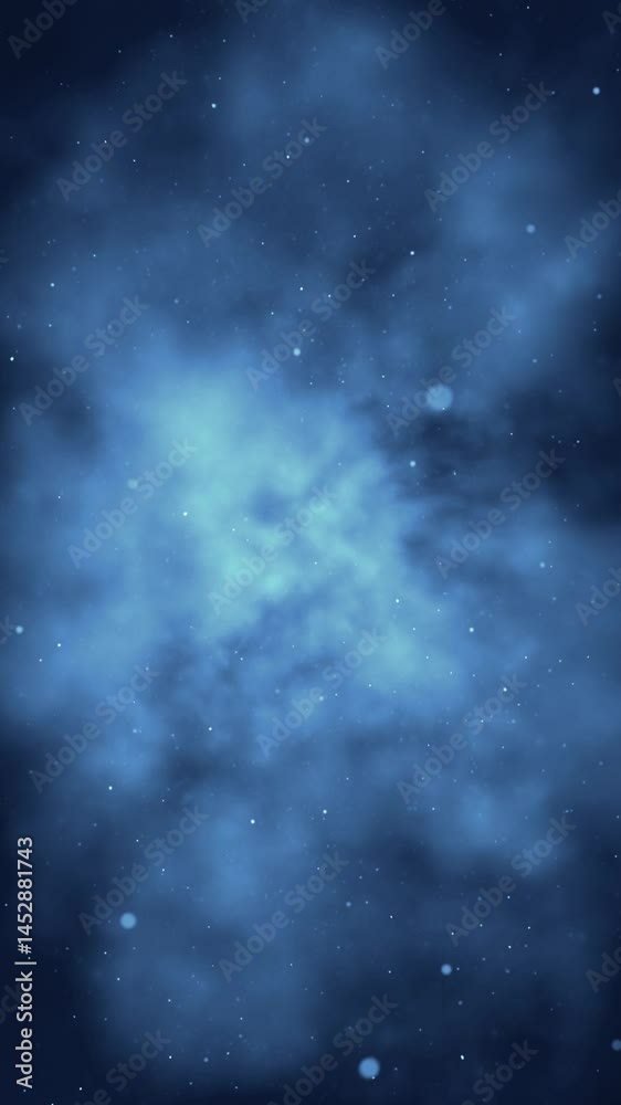 Wall mural vertical blue space cloud flight background 4k loop features a view flying into a blue space cloud a