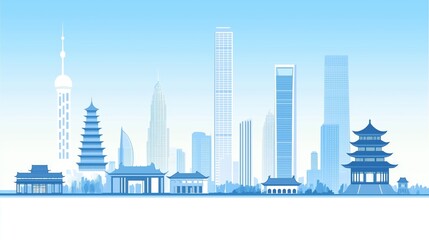 Obraz premium Shanghai Skyline: Modern and Traditional Architecture
