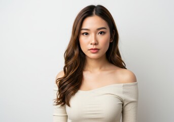 Obraz premium Beautiful asian woman portrait with long brown hair girl face eyes skin model