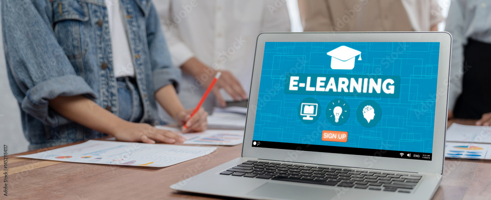 Poster E-learning website with brisk sofware for student to study online on the internet network