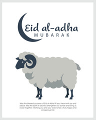 Eid al-Adha Mubarak greeting poster template with sheep and crescent moon on it