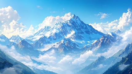 Fototapeta premium Snow-covered peak and wildflowers field high resolution picture