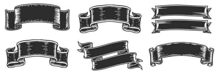 Set vintage ribbons flowing gracefully, adding dynamic movement, classic elegance to graphic design compositions.