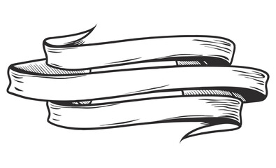 Hand drawn triple ribbon banner waving in wind, creating classic, elegant design element, ideal for vintage style projects.