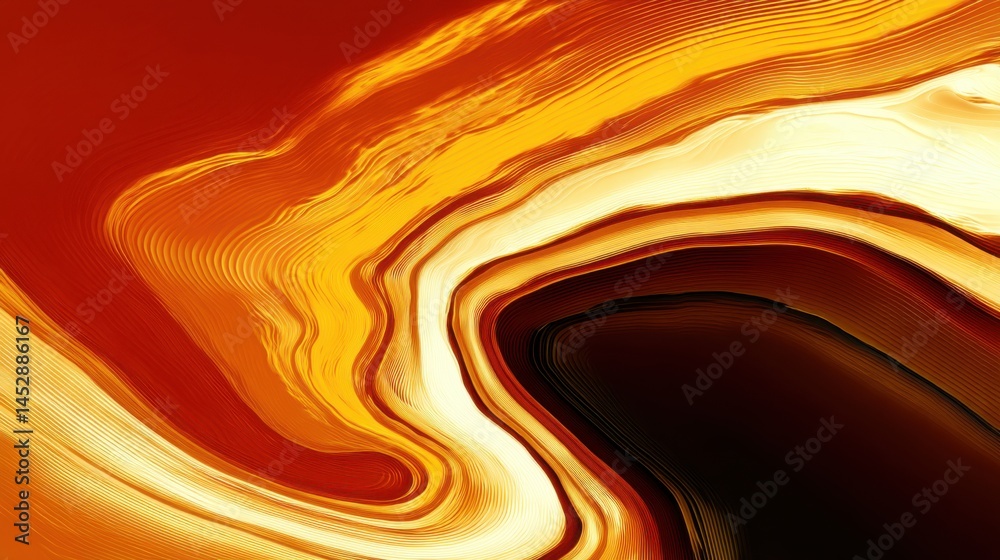 Poster dynamic wave of golden hues flowing through a fiery landscape creating an abstract and captivating v