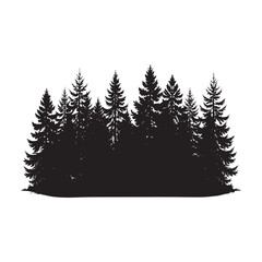 Obraz premium Pine trees silhouettes. Evergreen coniferous forest silhouette, nature spruce tree park view vector illustration. Coniferous woods silhouette