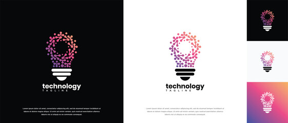 light bulb technology logo design template. light bulb technology logo icon molecule