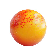 Fototapeta premium Glossy mango sorbet scoop with a twist of chili flakes, bright orange and red tones, rendered in 3D style with fine texture, pure white background.