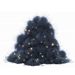 Illuminated Fluffy Blue Winter Tree on Dark Blue Transparent background