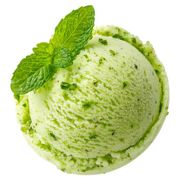 Mojito-inspired scoop with mint flecks and lime zest, bright green palette, clean lighting and no background.