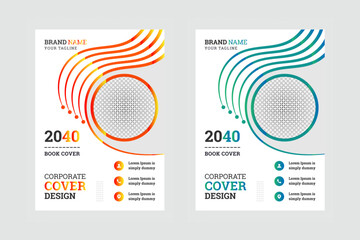 Book Cover designs with various shapes like round, triangular etc. and customizable colors like off-white, green, sky blue, pink, orange, blue etc.